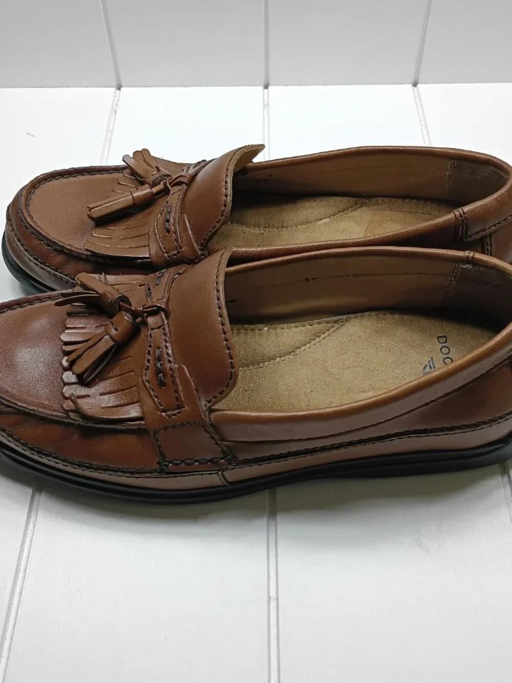 Dockers Brown Leather Tassel Loafers Men's 9.5 M Moc Toe Dress Casual Shoes